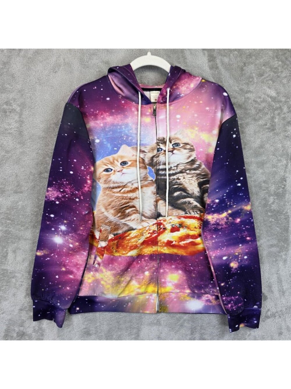 AIDEAONE Hoodie Mens XL Multicolor Galaxy Cat Pizza Full Zip Graphic Novelty